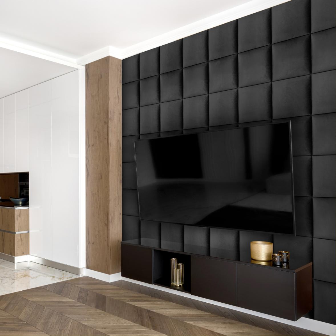 Panou tapitat, negru, patrat, 30 x 30 cm