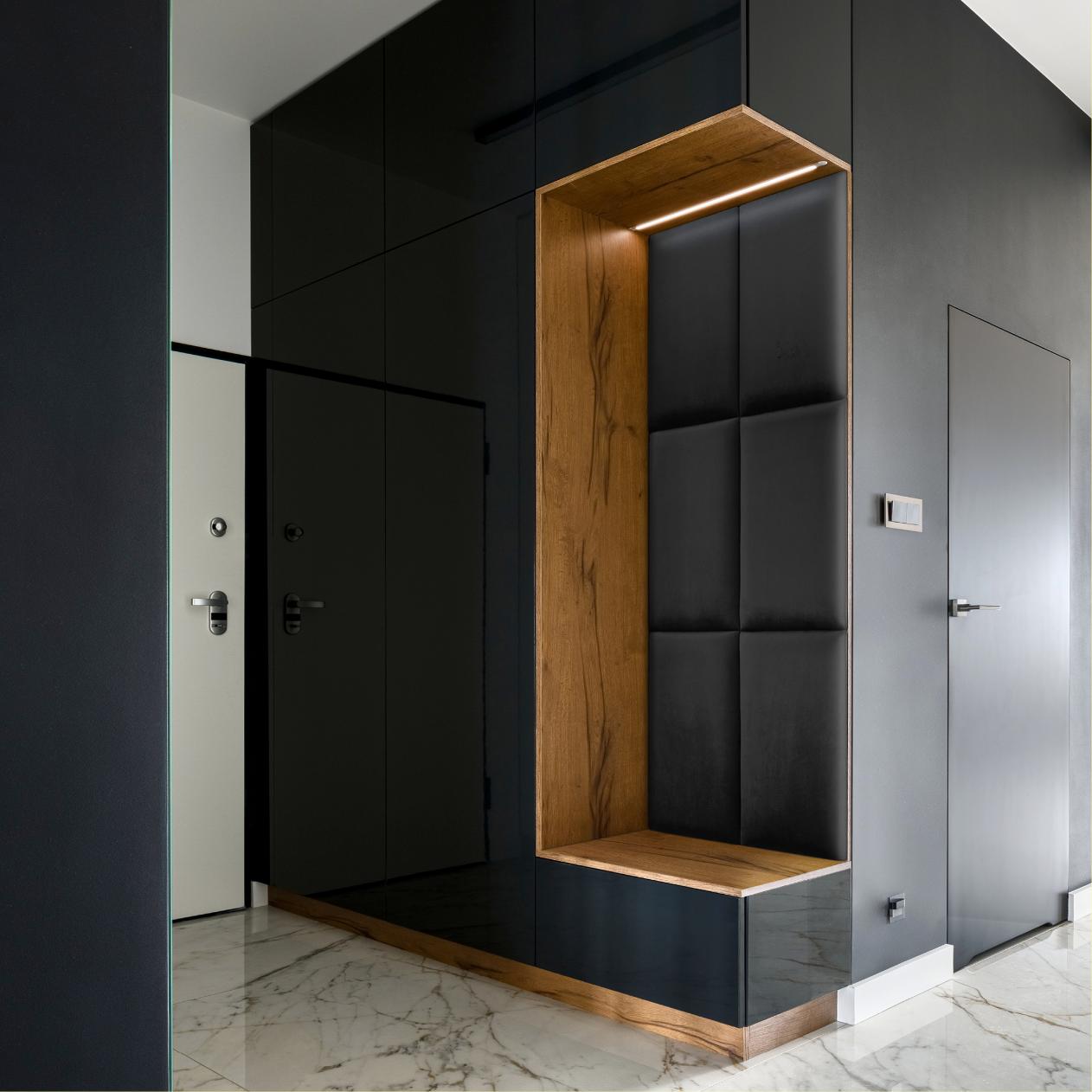 Panou tapitat, negru, dreptunghi, 60 x 30 cm