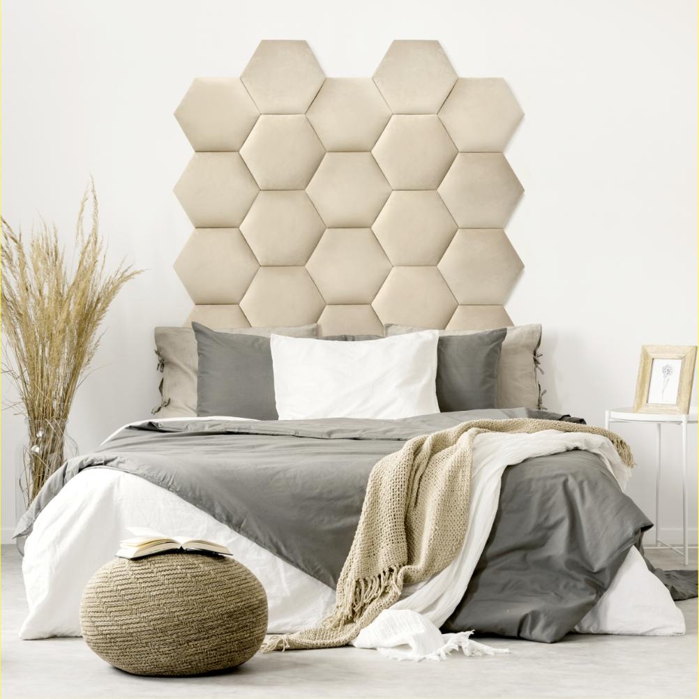 Panou tapitat, galben mustar, hexagon, 17 cm