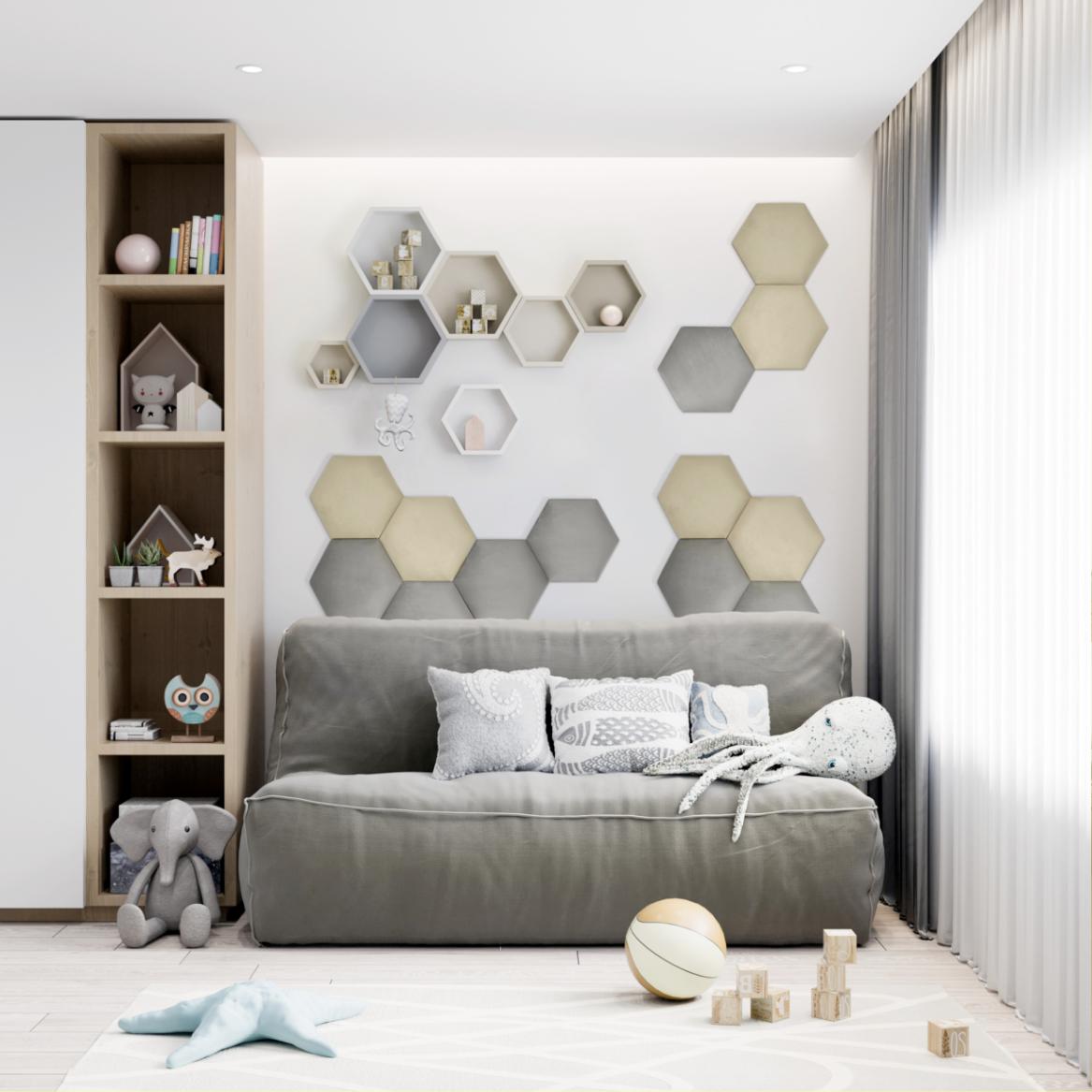 Panou tapitat, galben mustar, hexagon, 17 cm