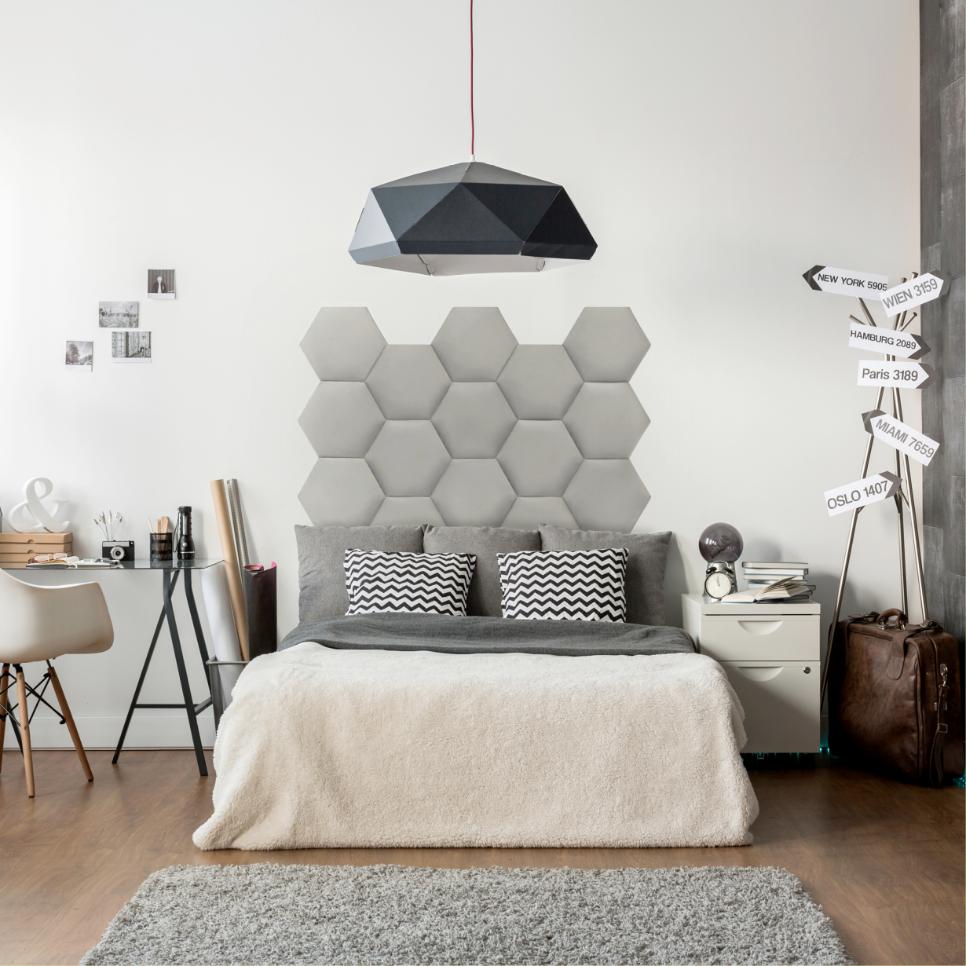 Panou tapitat, gri, hexagon, 17 cm