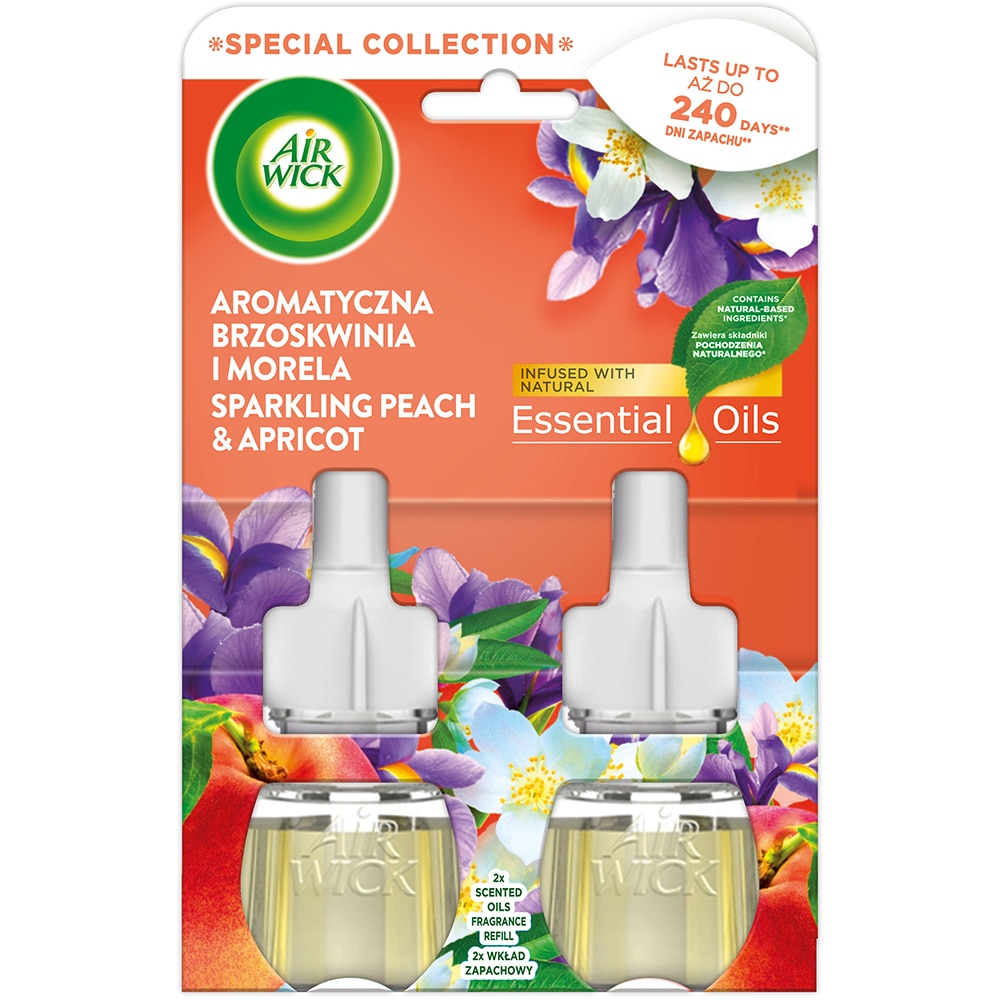 Set rezerve odorizant de camera electric AIR WICK, Piersici si Caise, 2 x 19 ml