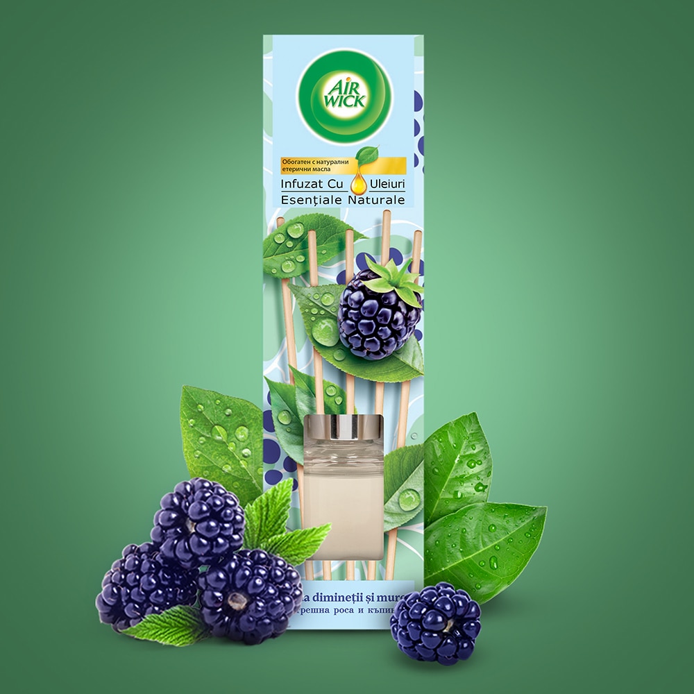 Odorizant cu betisoare AIR WICK, Roua diminetii si mure, 40 ml