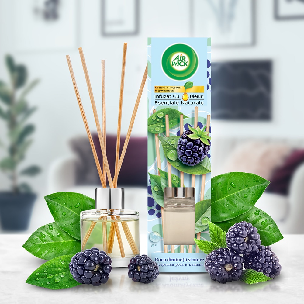 Odorizant cu betisoare AIR WICK, Roua diminetii si mure, 40 ml