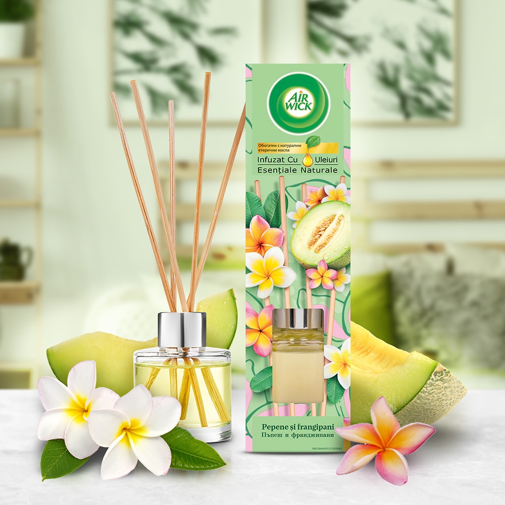 Odorizant cu betisoare AIR WICK, Pepene galben & Frangipani, 40 ml