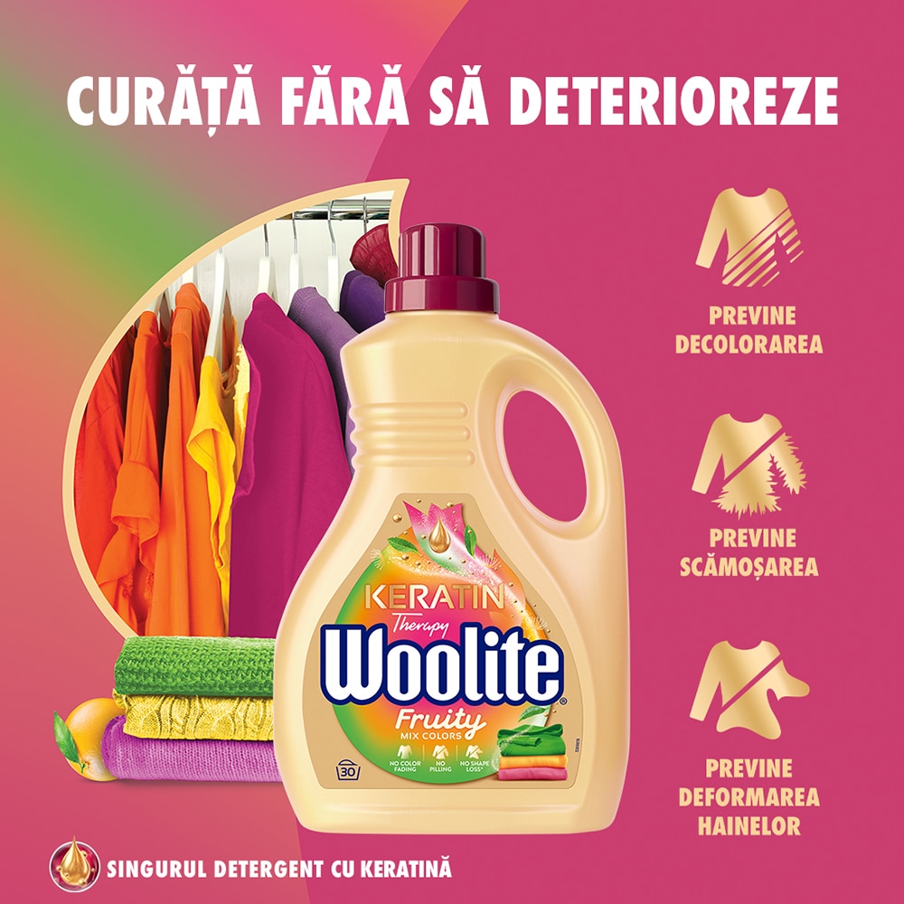 Detergent lichid WOOLITE Keratin Fruity, 1.8 l, 30 spalari