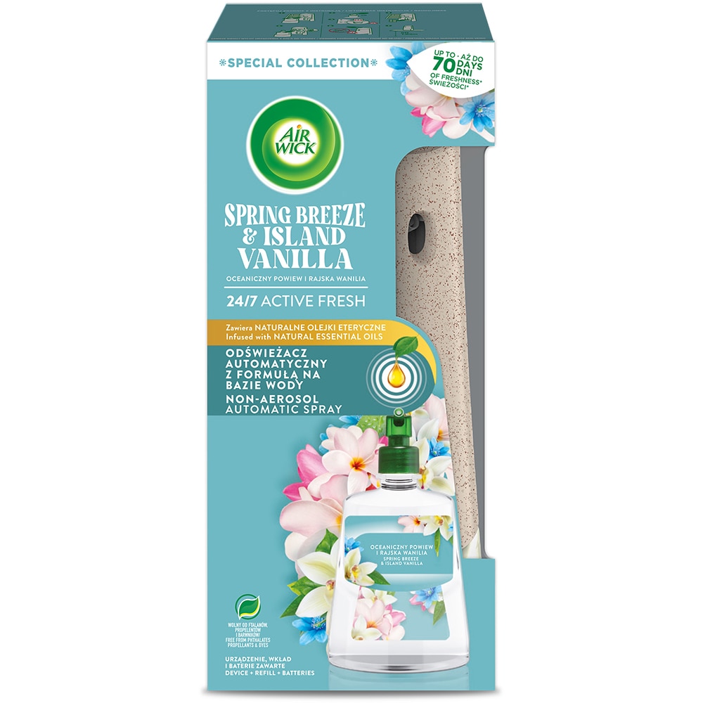 Kit odorizant de camera automat fara aerosoli AIR WICK, Briza de primavara & Vanilie, 228 ml