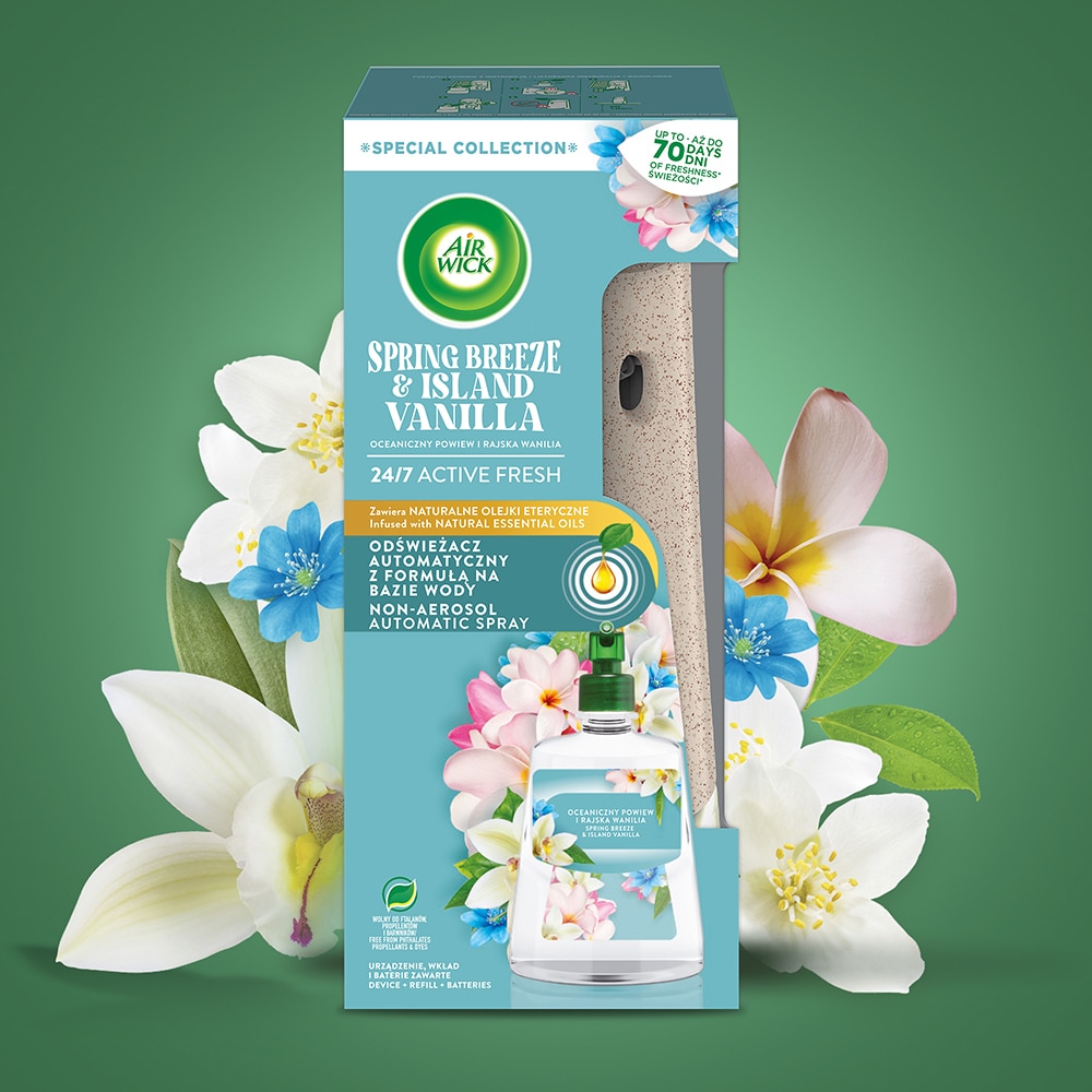 Kit odorizant de camera automat fara aerosoli AIR WICK, Briza de primavara & Vanilie, 228 ml