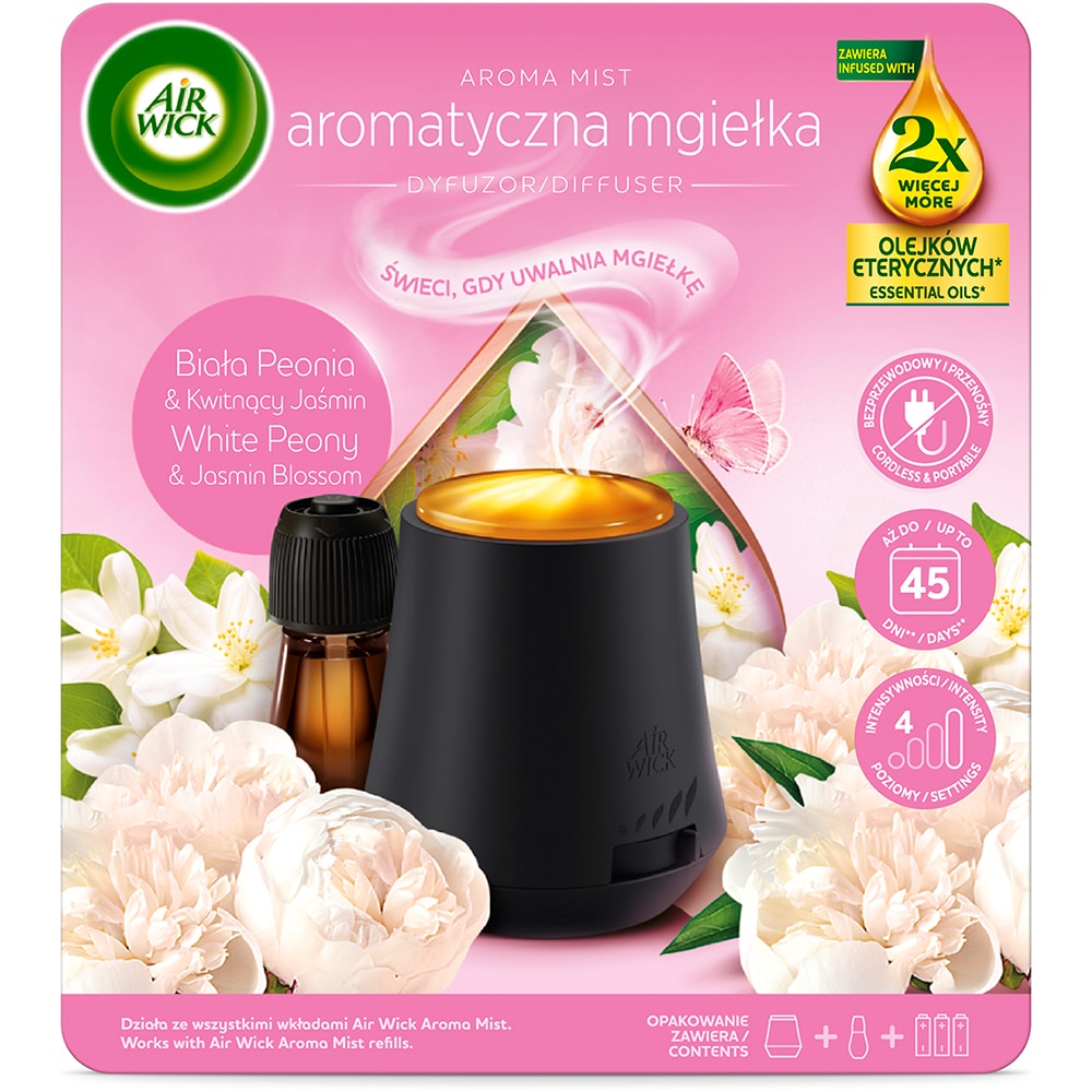 Difuzor de parfum cu uleiuri esentiale AIR WICK Aroma Mist, Bujor Alb si Flori de Iasomie, 20 ml