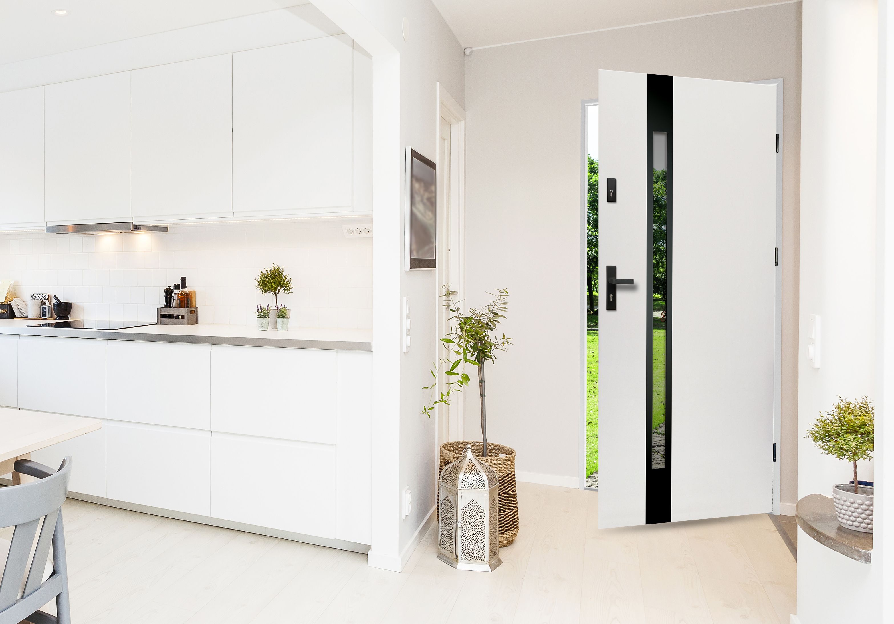 Usa de exterior, 207 cm, stanga, alb cu negru  Temida