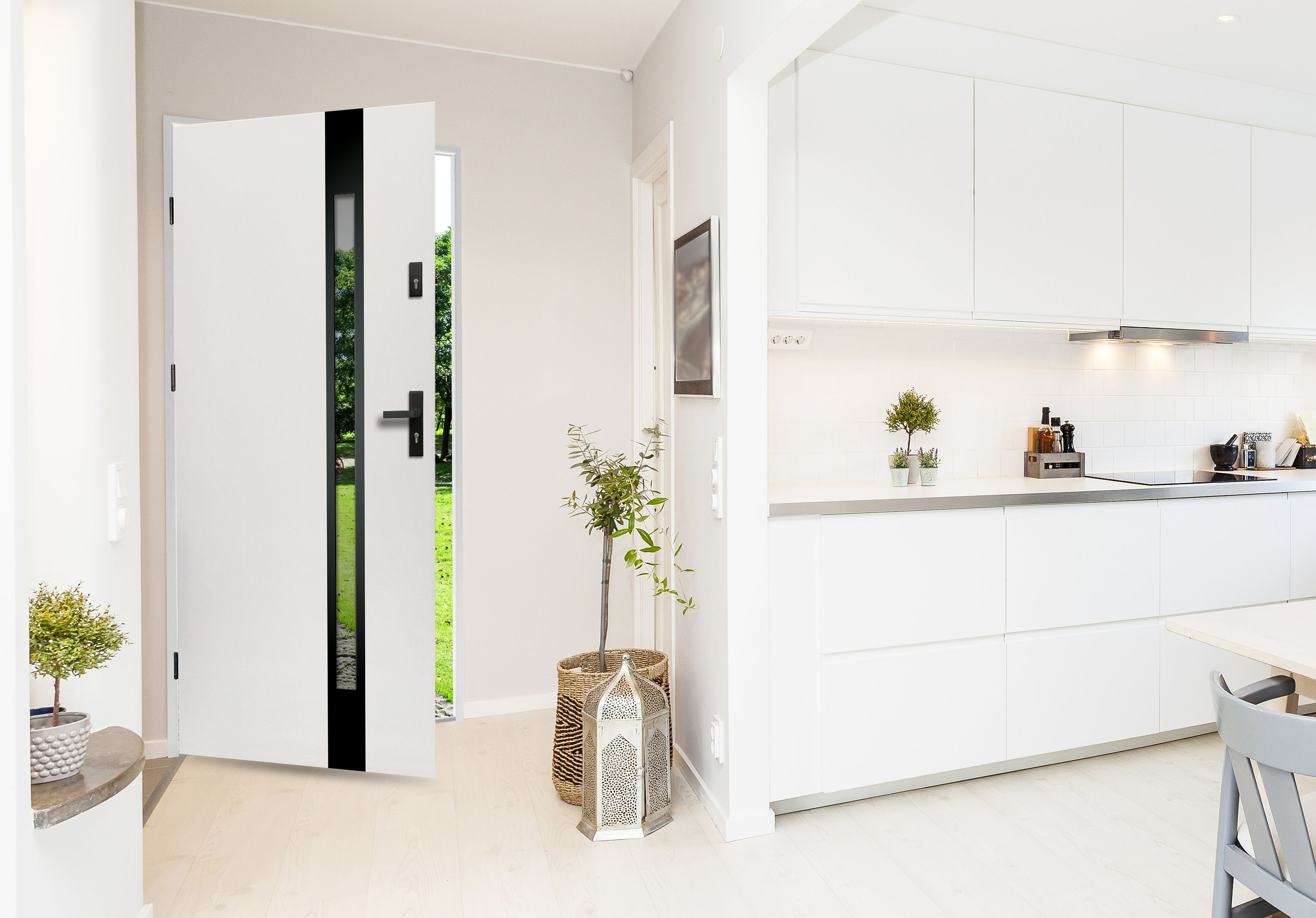 Usa de exterior, 207 cm, dreapta, alb/negru   Temida