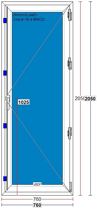 Usa termopan PVC interior/exterior, batanta, cu geam, 3 C, alb, dreapta, simpla deschidere, 76 x 205 cm  Weiss