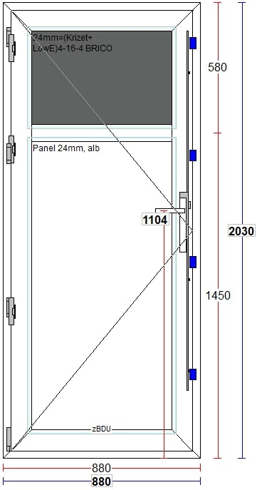 Usa termopan PVC interior/exterior, batanta, cu geam, 4 C, 1/3, alb, stanga, simpla deschidere, 88 x 203 cm Extruplast