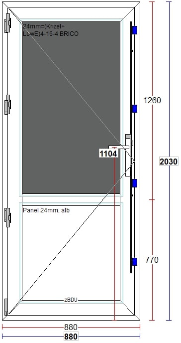 Usa termopan PVC interior/exterior, batanta, cu geam, 4 C, 2/3, alb, stanga, simpla deschidere, 88 x 203 cm  Extruplast