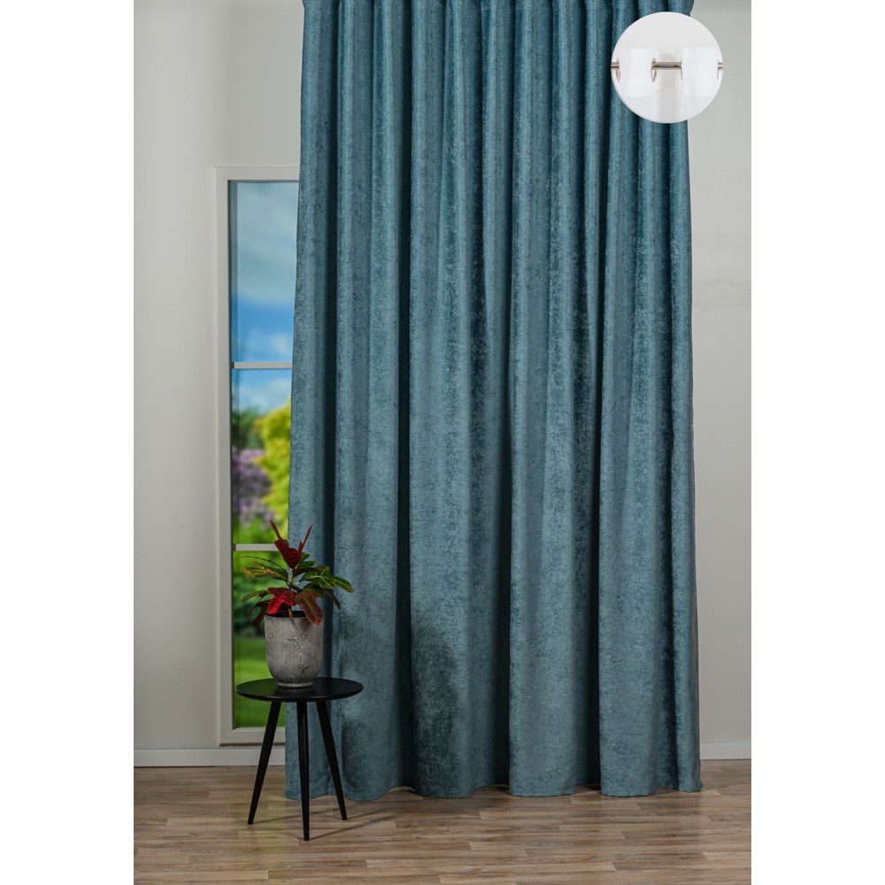 Draperie Magnolia, inele, 140 x 260 cm, semiopac, turcoaz