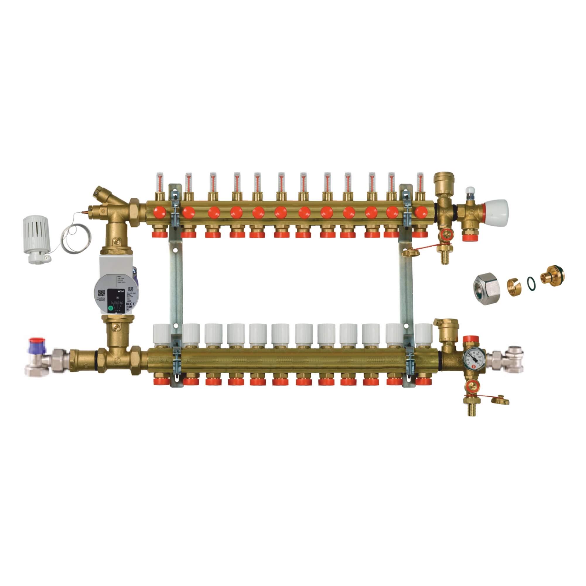 Kit distribuitor incalzire in pardoseala Giacomini, cu grup de pompare, 12 circuite