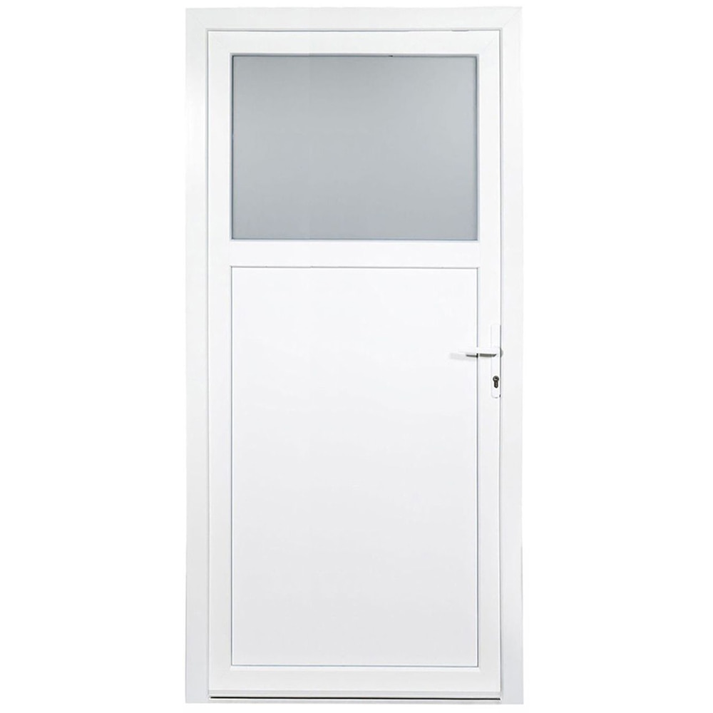 Usa exterior REHAU, cu geam, 5 camere, 1/3, dreapta, PVC, 98 x 198 cm, alb