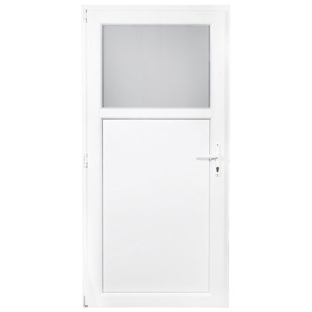 Usa exterior REHAU, cu geam, 5 camere, 1/3, stanga, PVC, 98 x 198 cm, alb