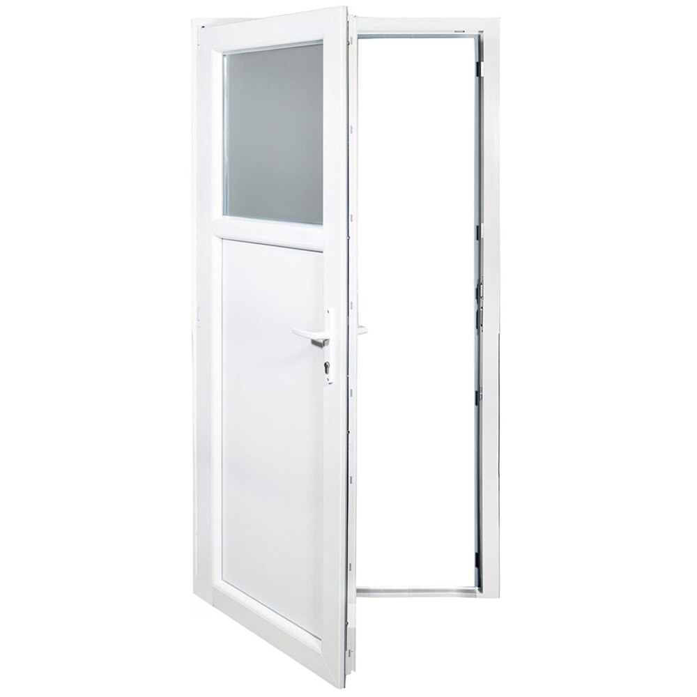 Usa exterior REHAU, cu geam, 5 camere, 1/3, stanga, PVC, 98 x 198 cm, alb