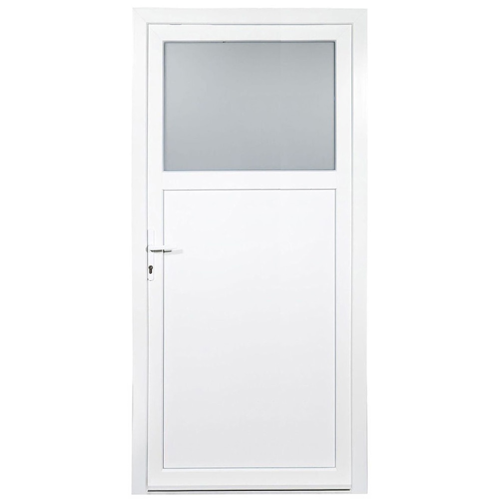 Usa exterior REHAU, cu geam, 5 camere, 1/3, stanga, PVC, 98 x 198 cm, alb