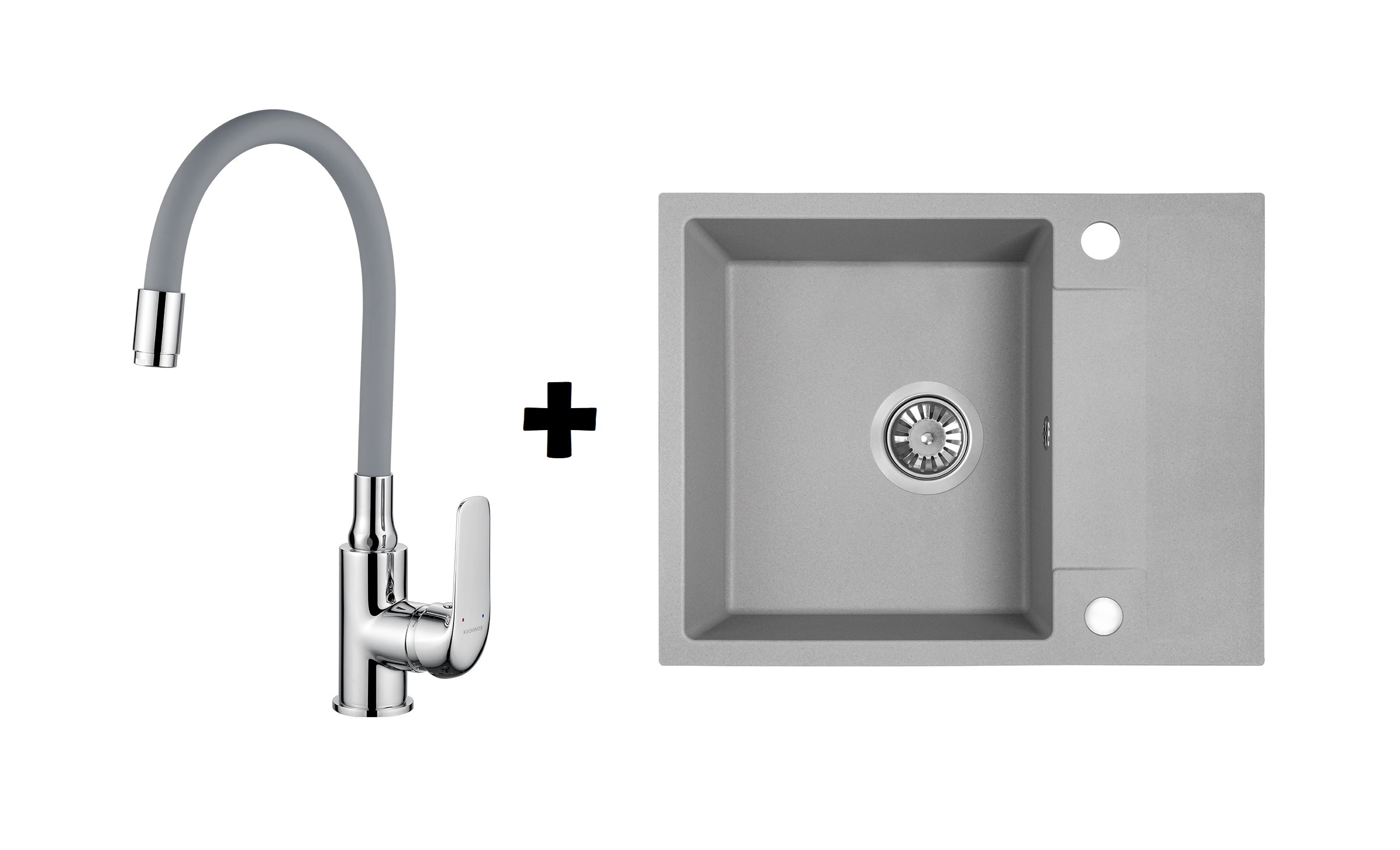 Set chiuveta cu baterie, gri, 56 x 44 cm