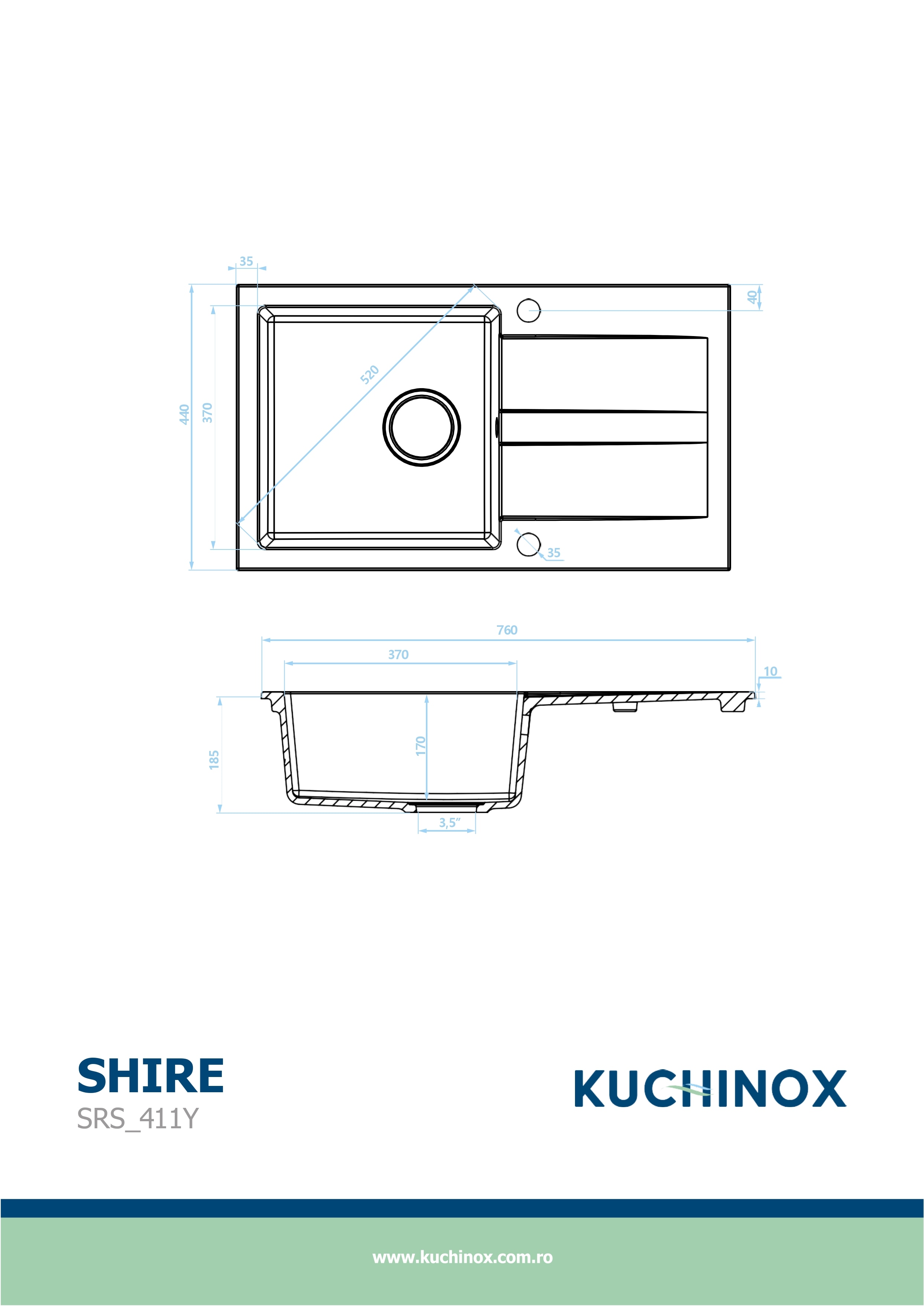 Chiuveta de bucatarie Shire, 76 x 44 cm, bej