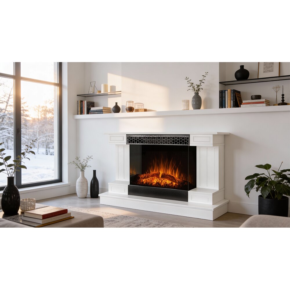 Semineu electric ART FLAME Azona, 1500W, telecomanda, 112 x 43 x 71 cm, alb