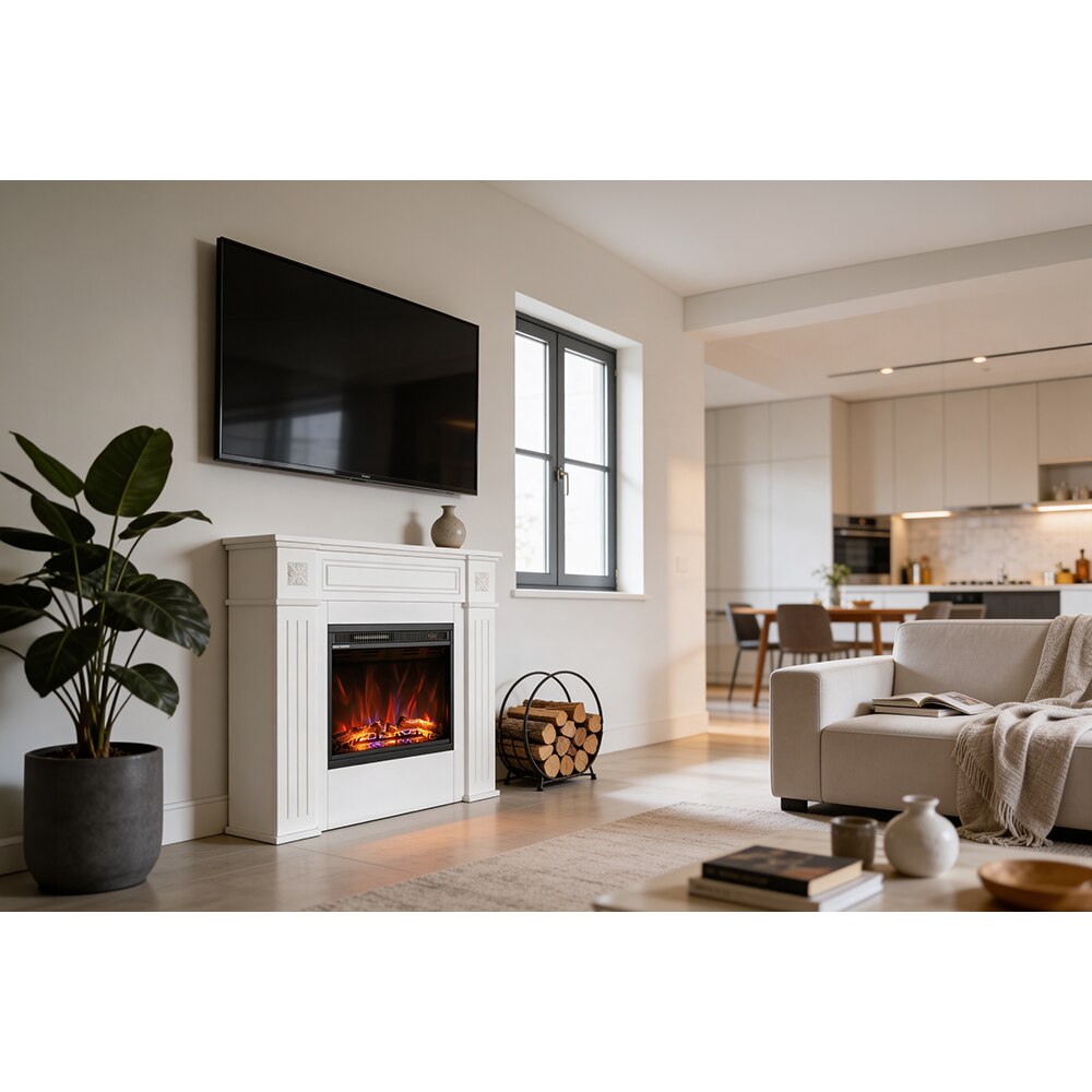 Semineu electric ART FLAME Flamora, 1500W, telecomanda, 105 x 27 x 96 cm, alb