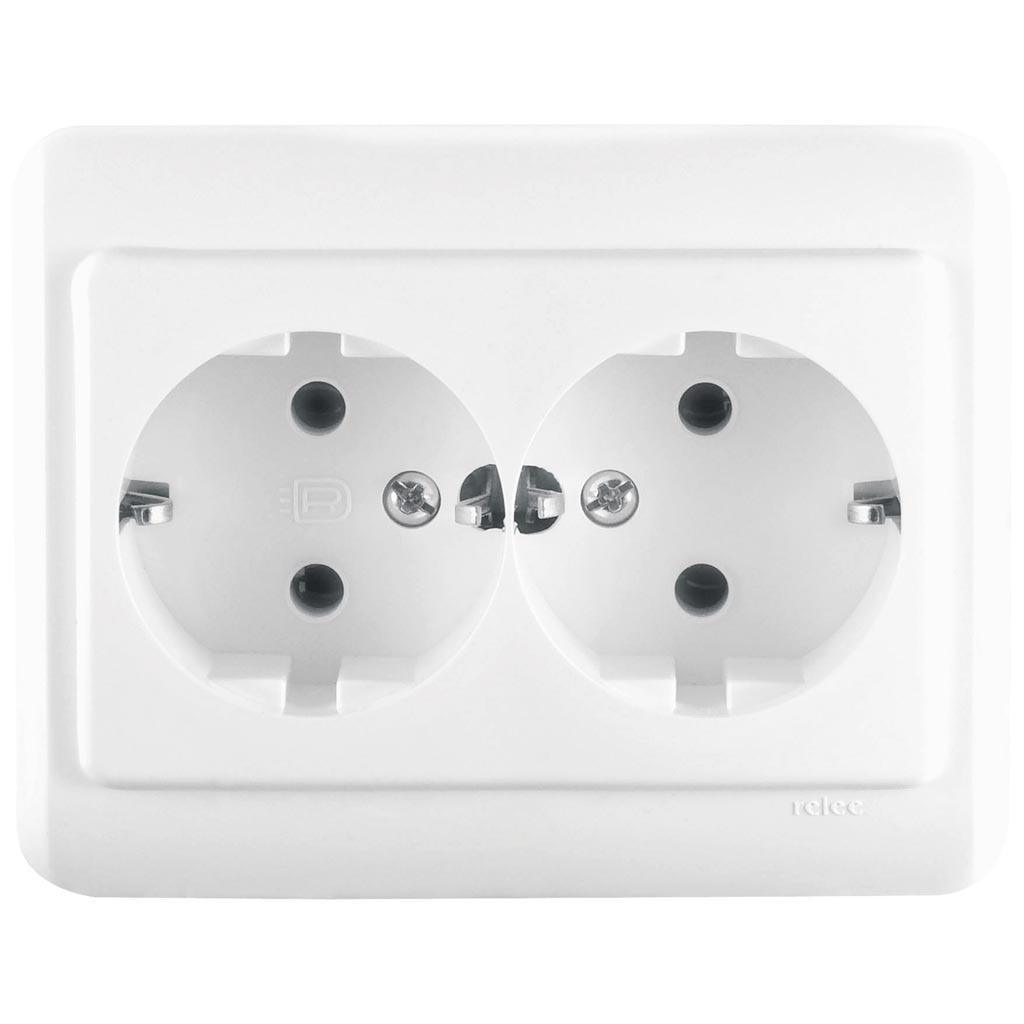 Priza dubla policarbonat ELEGANT 16A ST incastrat, alba   Relee Medias