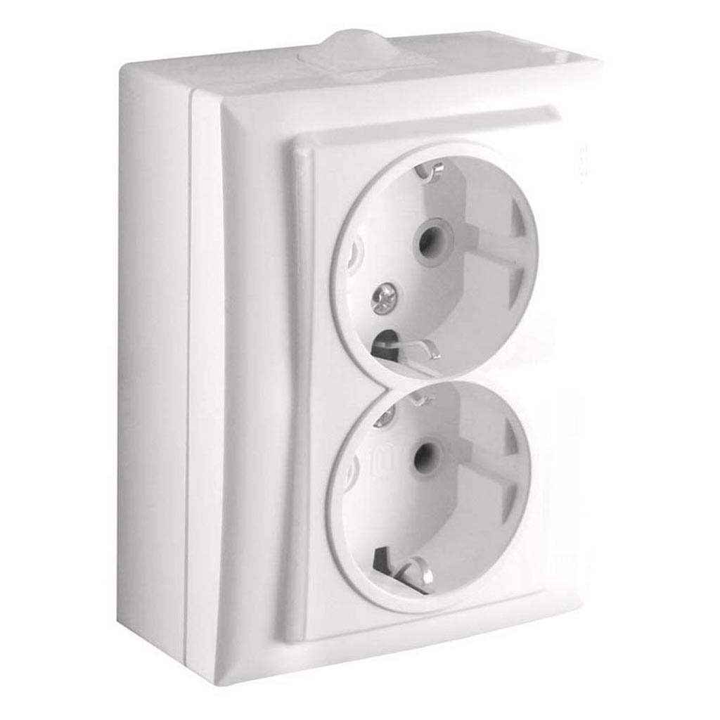 Priza dubla ceramica Schuko IP20, alba, tip ELEGANT Relee Medias