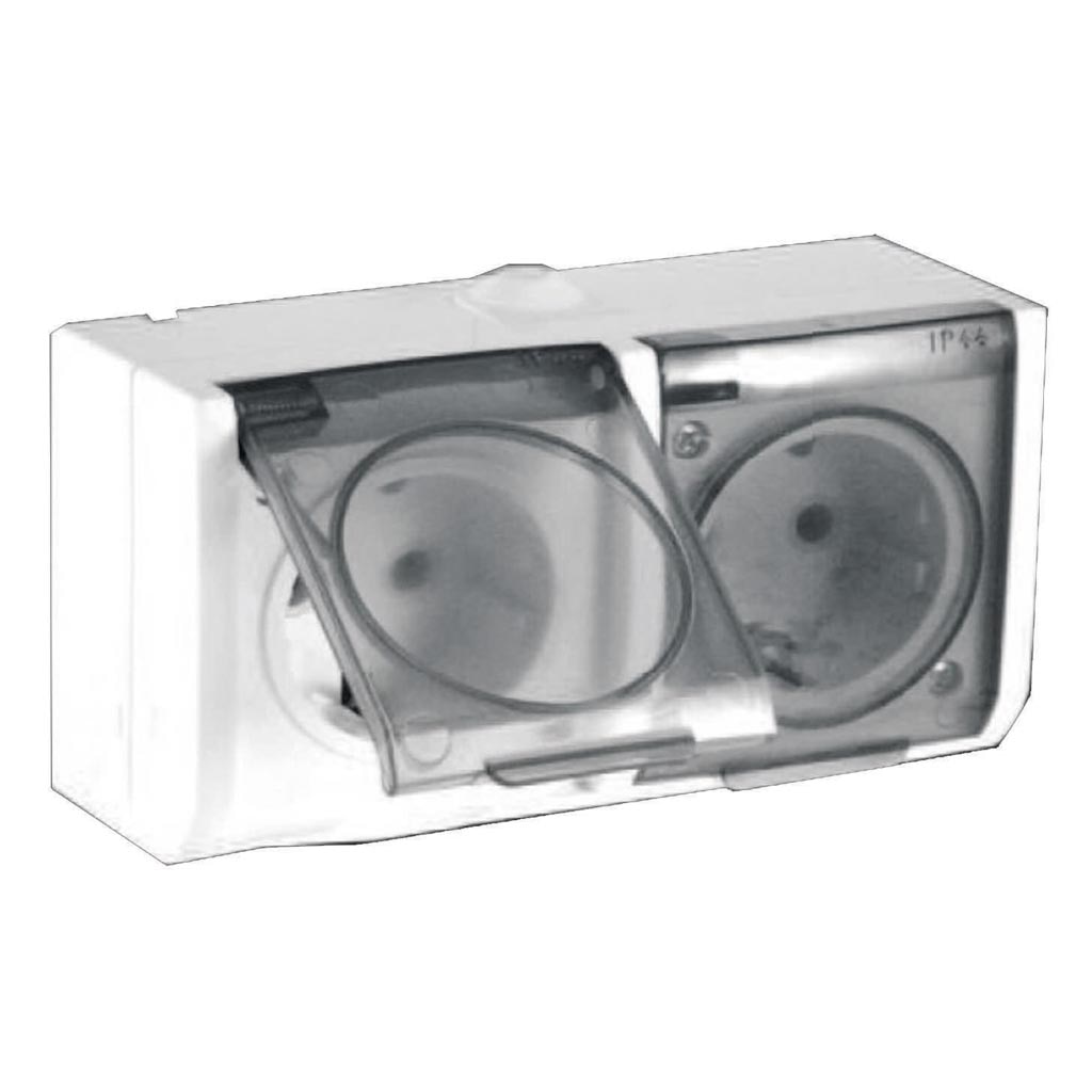 Priza dubla ceramica aplicata IP44, alba, tip ELEGANT   Relee Medias