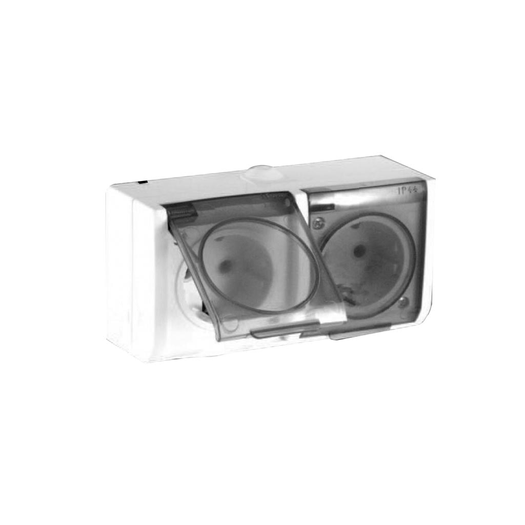 Priza dubla cu protectie IP44, alba, tip ELEGANT   Relee Medias