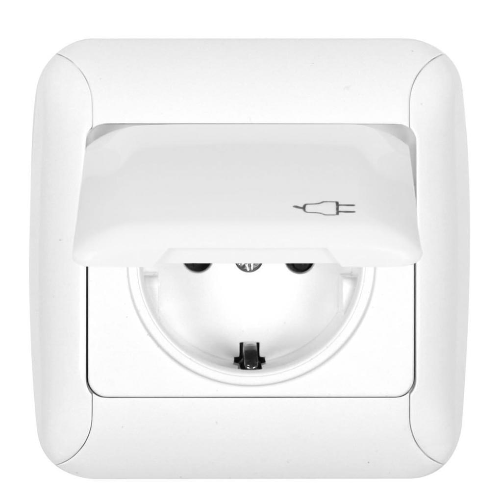 Priza simpla cu capac 16A 220V, alba  • Gunsan