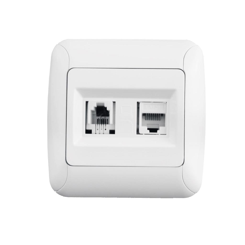 Priza telefon si date 16A RJ11/RJ45 alb, GUNSAN