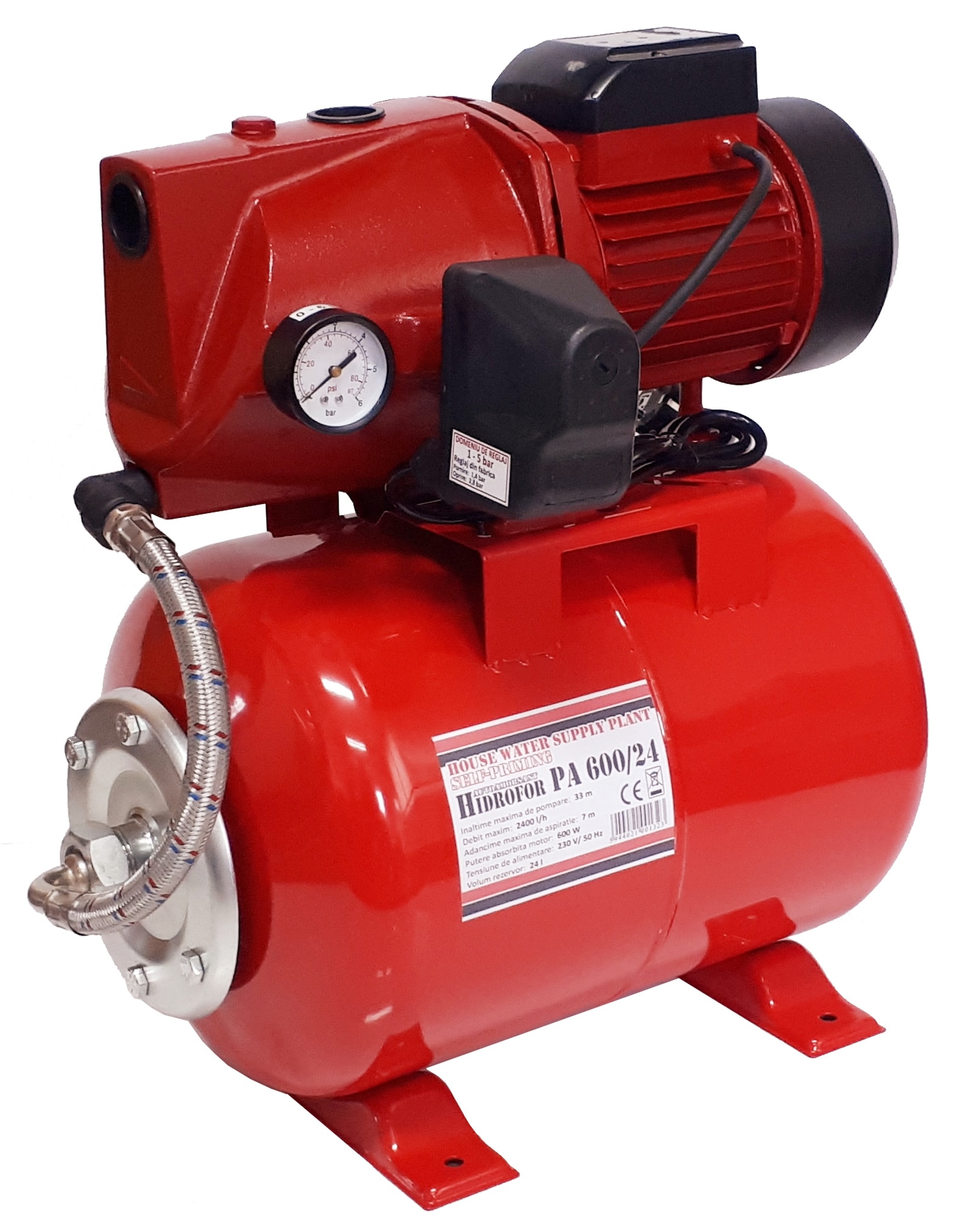 Hidrofor Tricomserv, 600 W, fonta, vas 24 L, presiune 3.3 bar, debit apa 2400 L/h