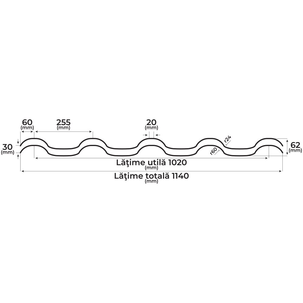 Tigla metalica BILKA Romanic, rosu grandemat (RAL 3011), 0.5 mm, 100 x 114 cm