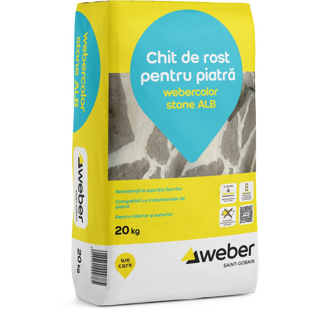 Chit de rosturi pentru piatra WEBER Color Stone, 5-50 mm, alb, 20 kg