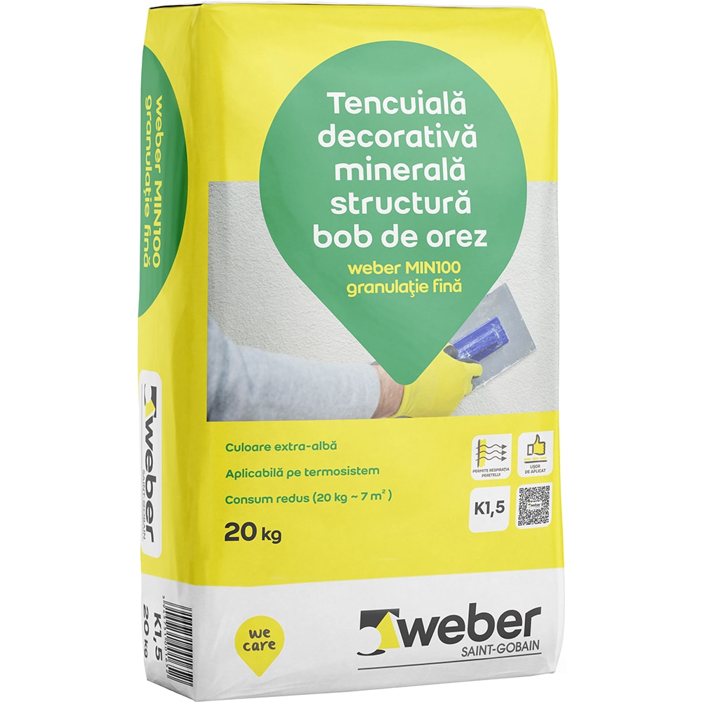 Tencuiala decorativa minerala structurata Weber Min 100 K1.5, alb, 20 kg