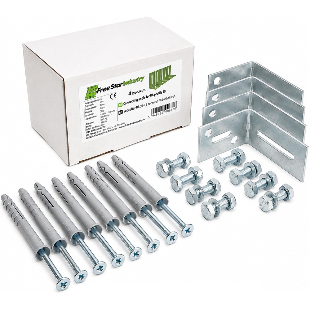 Set coltar UA 50 FREE STAR, 4 bride prindere, 8 suruburi, 8 holsuruburi, 40 x 40 x 1.5 mm