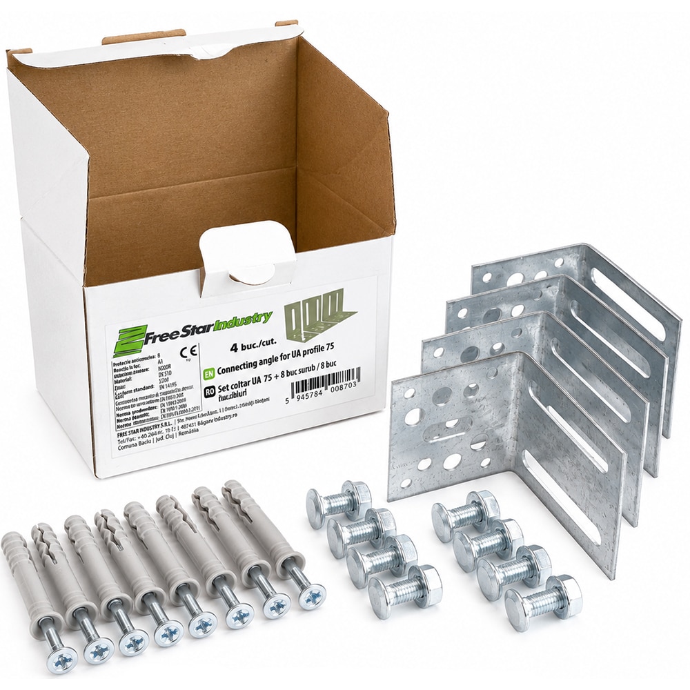 Set coltar UA 75 FREE STAR, 4 bride prindere, 8 suruburi, 8 holsuruburi, 60 x 60 x 1.5 mm