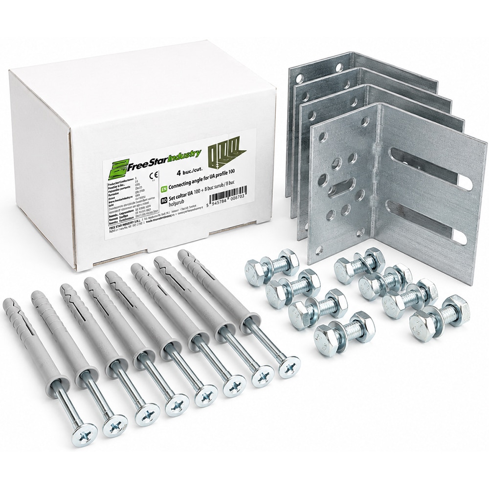 Set coltar UA 100 FREE STAR, 4 bride prindere, 8 suruburi, 8 holsuruburi, 85 x 85 x 1.5 mm
