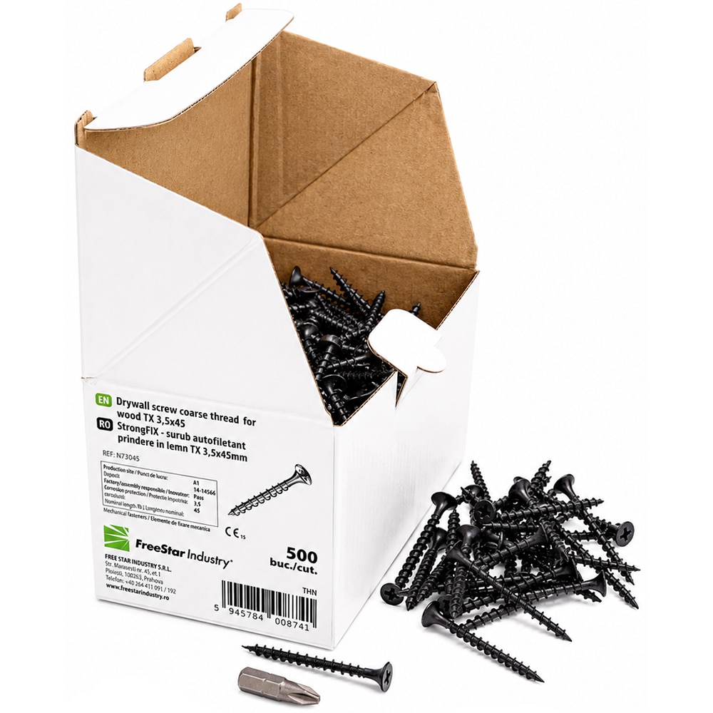 Surub autofiletant pentru lemn TX FREE STAR, 3.5 x 45 mm, 500 buc