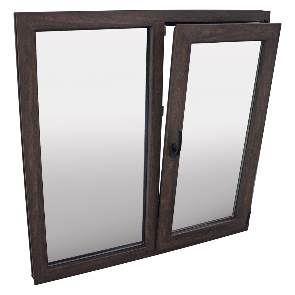 Fereastra termopan PVC, geam Clar + Low-E, nuc, 6 camere, 116 x 116 cm, dreapta, dubla deschidere, fixa + oscilobatanta  Extruplast