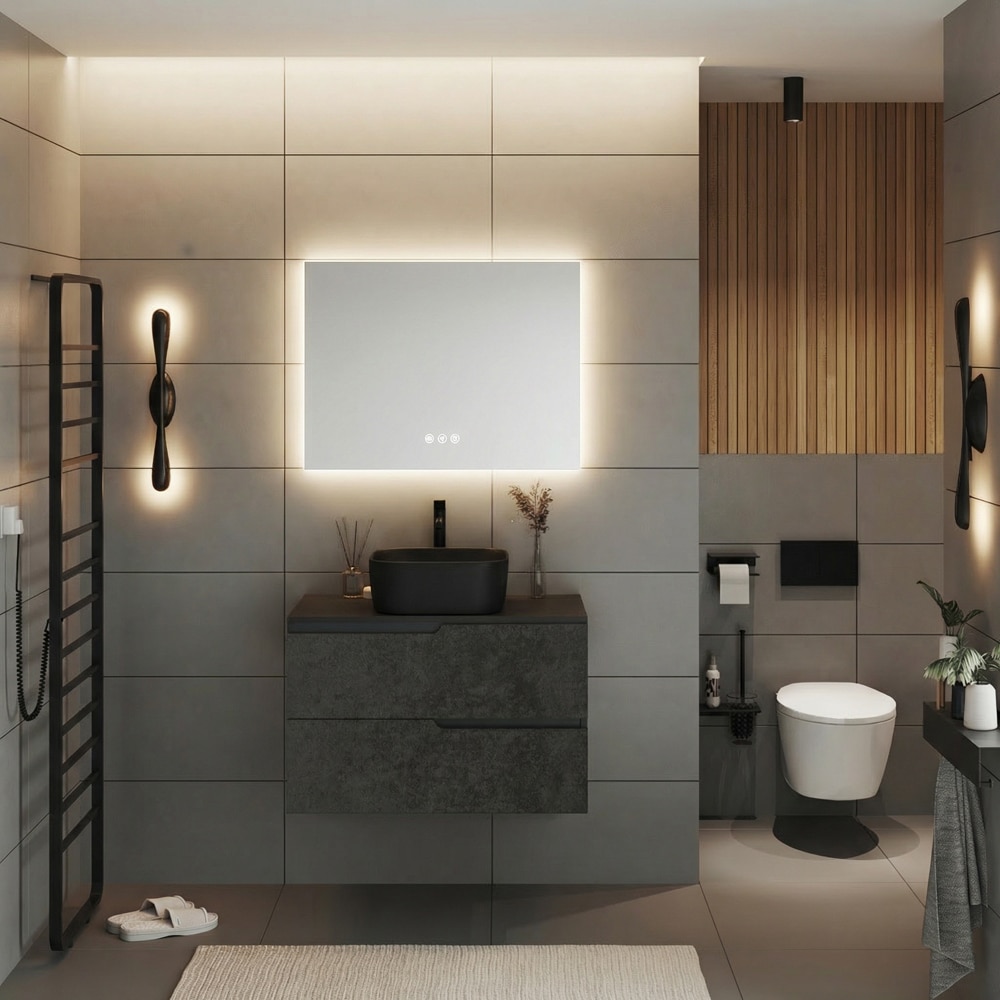 Oglinda baie SAVINIDUE Comfort, 80 x 60 cm, iluminare LED, Touch