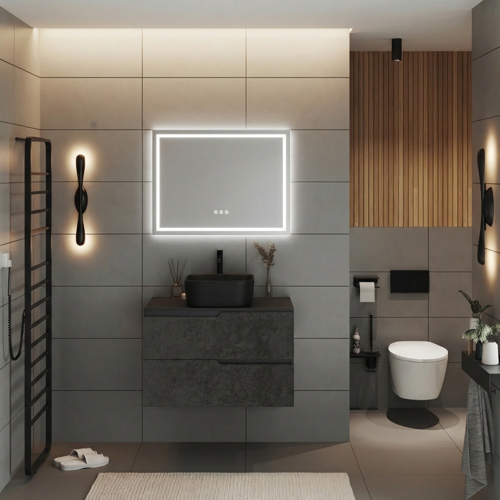 Oglinda baie SAVINIDUE Iconica, 80 x 60 cm, iluminare LED, Touch