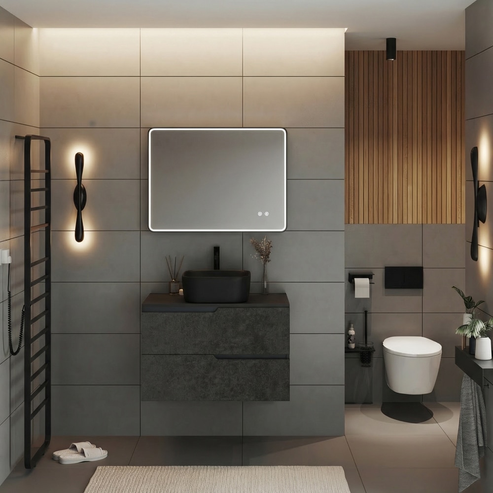 Oglinda baie SAVINIDUE Easy, 80 x 60 cm, iluminare LED, Touch