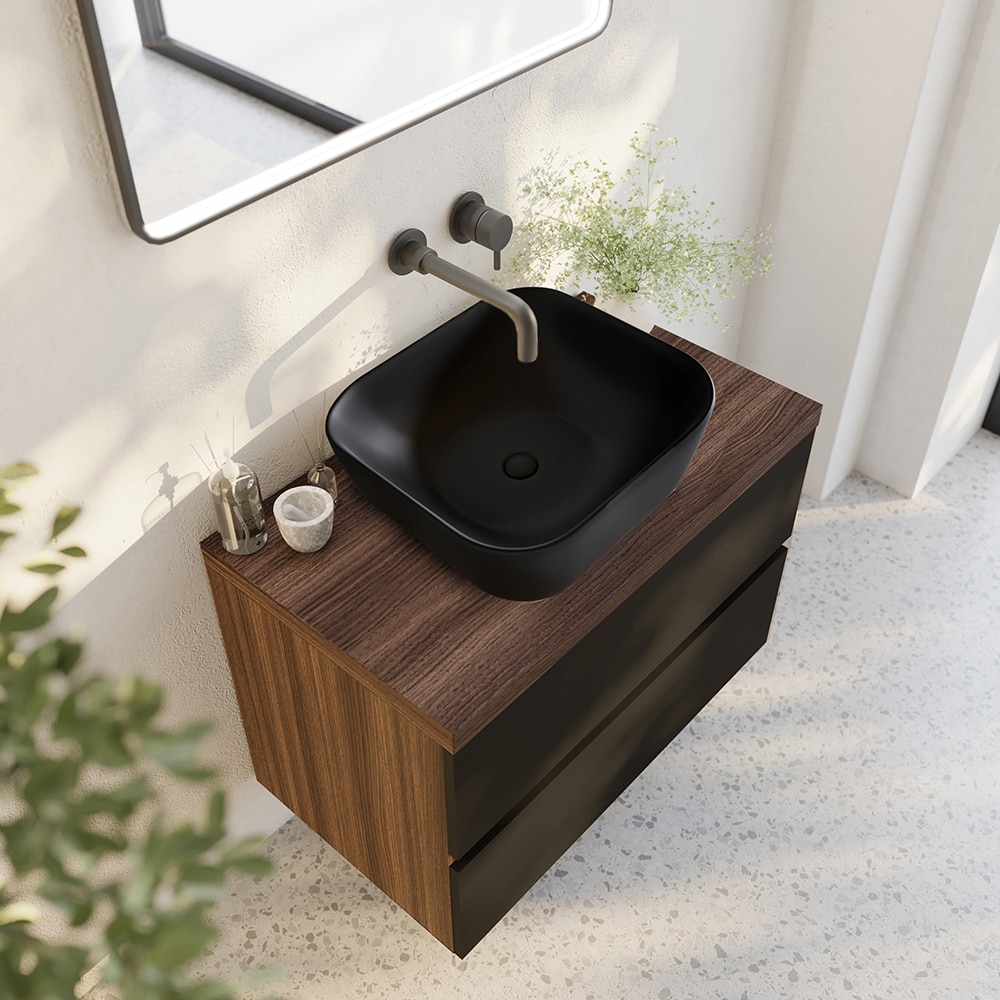 Masca lavoar SAVINIDUE Easy, MDF, 82 x 48 x 55 cm, maro-negru mat