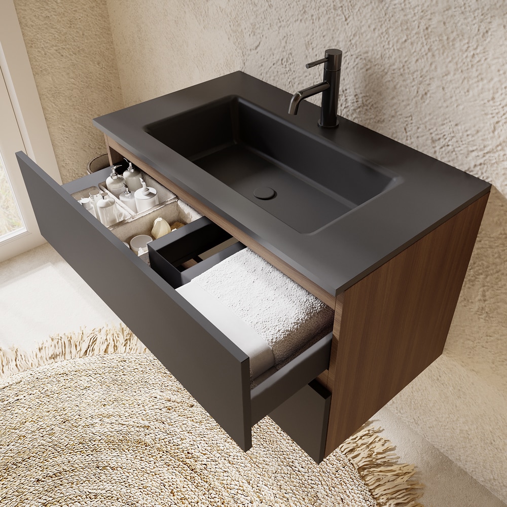 Masca lavoar SAVINIDUE Easy, 2 sertare, 100.3 x 49 x 54 cm, negru-maro