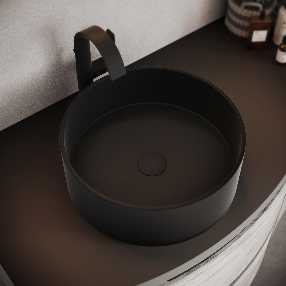 Lavoar pe blat SAVINIDUE Winter, ceramica, 36 x 14 cm, negru