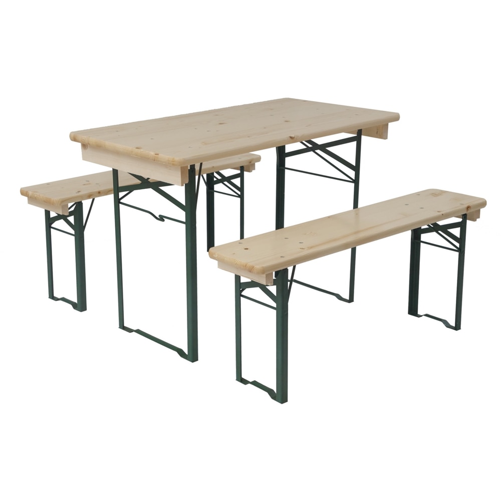 Set mobilier gradina/terasa Mobilaiud, lemn, masa + 2 banci, 3 piese, bej